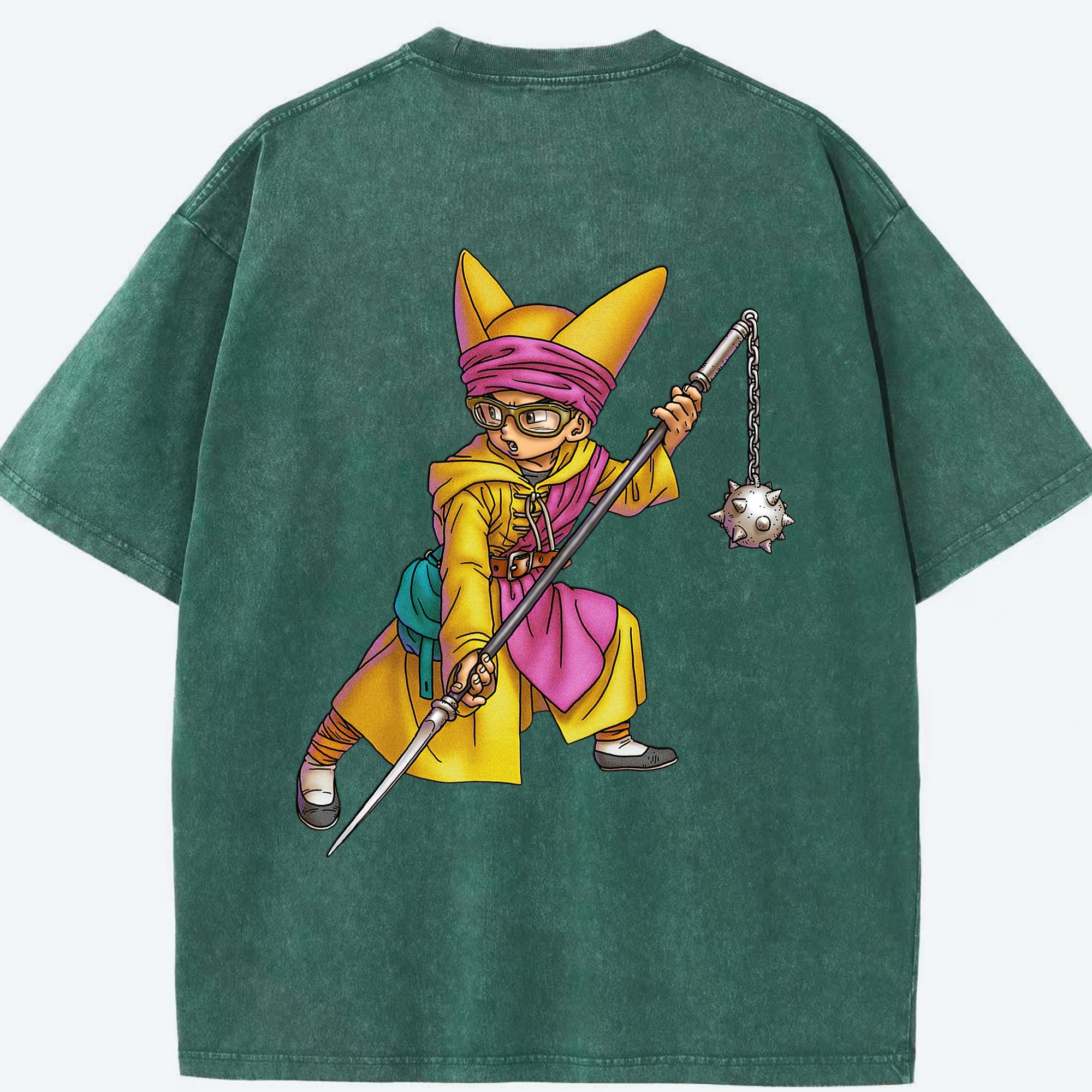 （画像用） ドラゴンクエスト Doragon Kuesuto Dragon Quest 綿100% ヴィンテージ風 半袖Tシャツ（背面プリント）